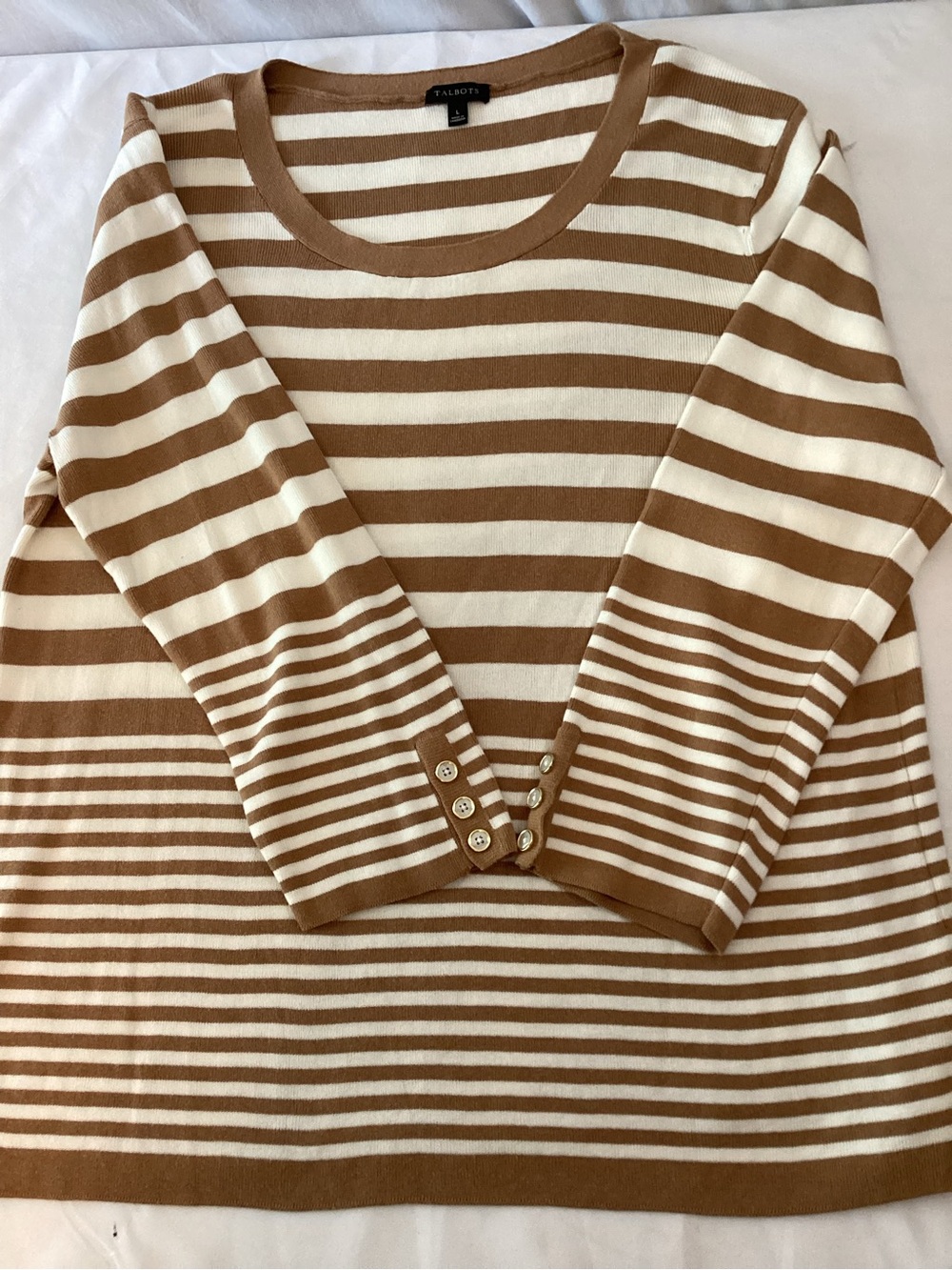 Talbots Cream & Brown Striped Knit Top Coastal Grandmother, Old Money